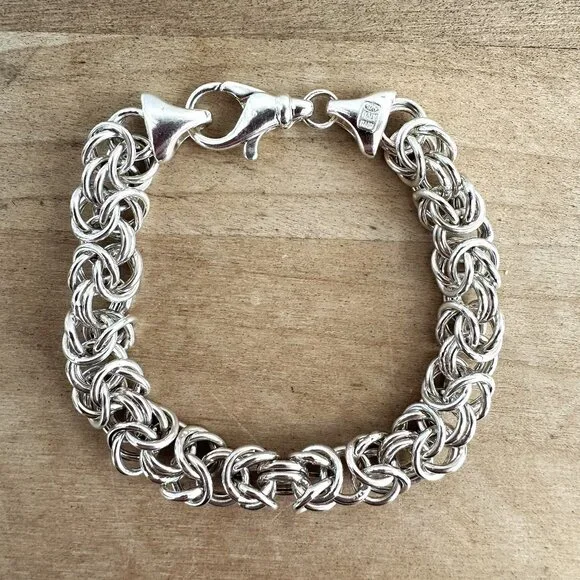 STERLING SILVER 925 ITAOR Byzantine Link Bracelet 7.25" 12g - Picture 1 of 4